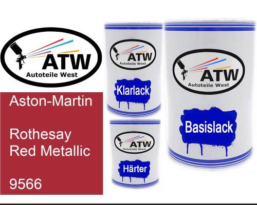 Aston-Martin, Rothesay Red Metallic, 9566: 500ml Lackdose + 500ml Klarlack + 250ml Härter - Set, von ATW Autoteile West.